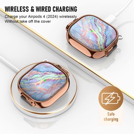 Maxjoy for Cute AirPods 4 Case 2024 with Safety Lock,Compatible Colored Marble AirPod 4th Generation Case for Women Girly with Keychain-Rainbow