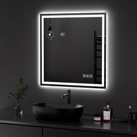 QAOYEDE LED Bathroom Mirror, 22"x22" Square Vanity Mirror with Lights, Memory Function, Horizontal Vertical Wall Mount, Adjustable Warm White/Natural/Daylight Lights, Plug-in or Hardwired