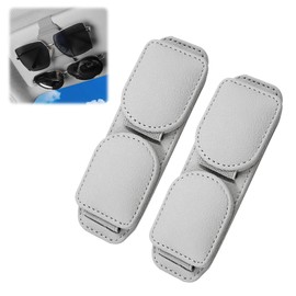 OneNine Magnetic Leather Sunglasses Holder and Ticket Card Clip, 2 Pack Sunglass Holder for Car Visor, Magnetic Leather Glasses Eyeglass Hanger Clip for Car, Sunglass Clip Glasses Holder(Gray)