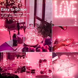 kolpop 12 Pack LED Fairy Lights Battery Operated, Mini Twinkle String Lights Battery Powered Waterproof for Christmas Mason Jars Party,Pink