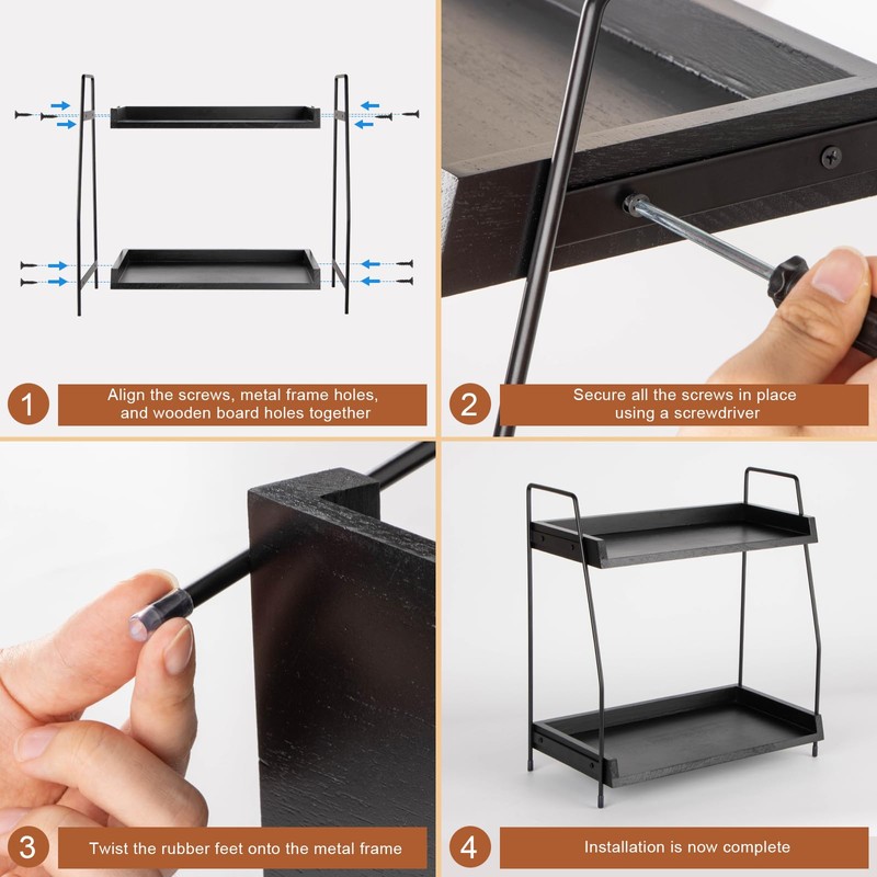 ANBOXIT 2-Tier Coffee Station Organizer, Wooden Kitchen Counter Shelf -