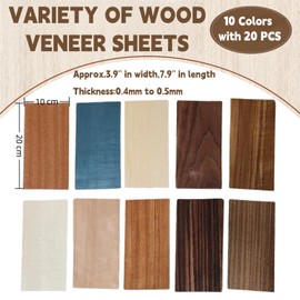 20 Pieces Exotic Wood Veneer Sheets,3.9''×7.9'' Variety Pack,10 Mixed Colors Unfinished Veneer for Marquetry, Inlay,Fingerboard & DIY Woodworking Projects