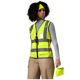A-SAFETY LADY Hi Vis Safety Vest for Women - Pocket Mesh Work Vest with Reflective Strips & Front Zipper, Yellow XS