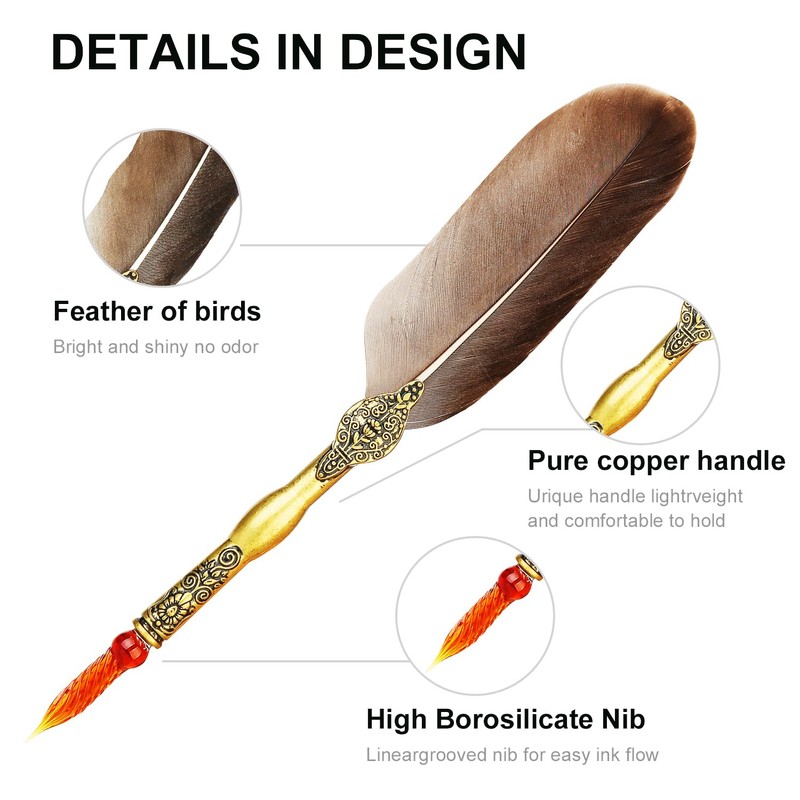 GC QUILL Feather Glass Dip Pen and Ink Set, Glass