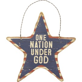 Patriotic Star Hanging Ornament, Farmhouse Americana Decor, Rustic Wall Decorations by Christmas Market Ornaments - One Nation Under God (Oversized 8")