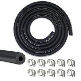 VWTNI 1/4 Fuel Line, Fuel Line Hose 10 Feet, NBR Rubber Gasoline Tube with 10 PCS Stainless Steel Fuel Line Clamps, Fuel Line Kit