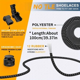 Boolavard 2 Pairs No Tie Shoelaces Elastic Shoelaces Rope Running Jogging Trainers Trainers Shoelaces, Full Black