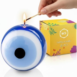 BCS Blue Evil Eye Candle - Nazar Home Decor - Handmade Unscented Premium Candles for Home & Office Vela Ojo Turco - 2.8 inches (Small) Blue