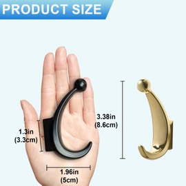 Yundoza 2 Pack Towel Hooks, Zinc Alloy Wall Mounted Coat Hooks for Bathroom Bedroom Entryway for Hanging Robes Keys Bags(Gold)