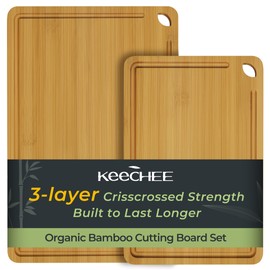 Keechee Chopping Board 2-Pcs Natural Bamboo Cutting Board With Juice Channels & Knife-Friendly Finish For Versatile Kitchen Use, Ideal Charcuterie & Chopping Multi-Use