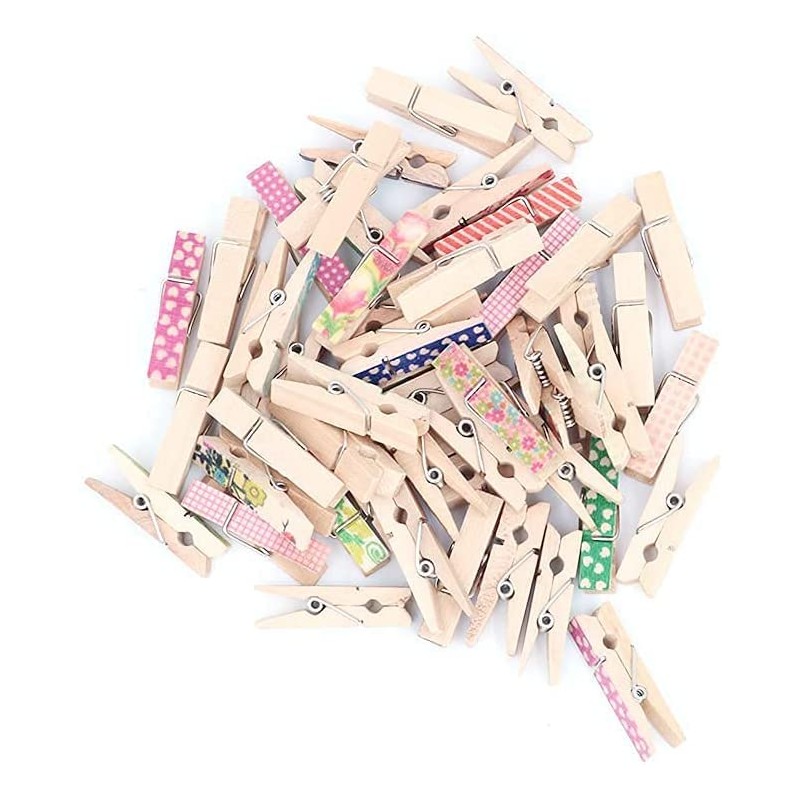 ANCLLO 100Pcs 3.5cm/1.38in Colorful Painted Wood Clothespin for Photo Clips