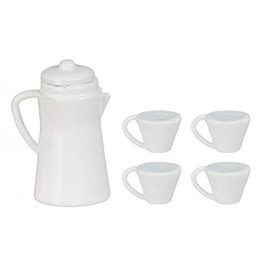 Melody Jane Dollhouse White Coffee Pot & Mugs Miniature Kitchen Accessory