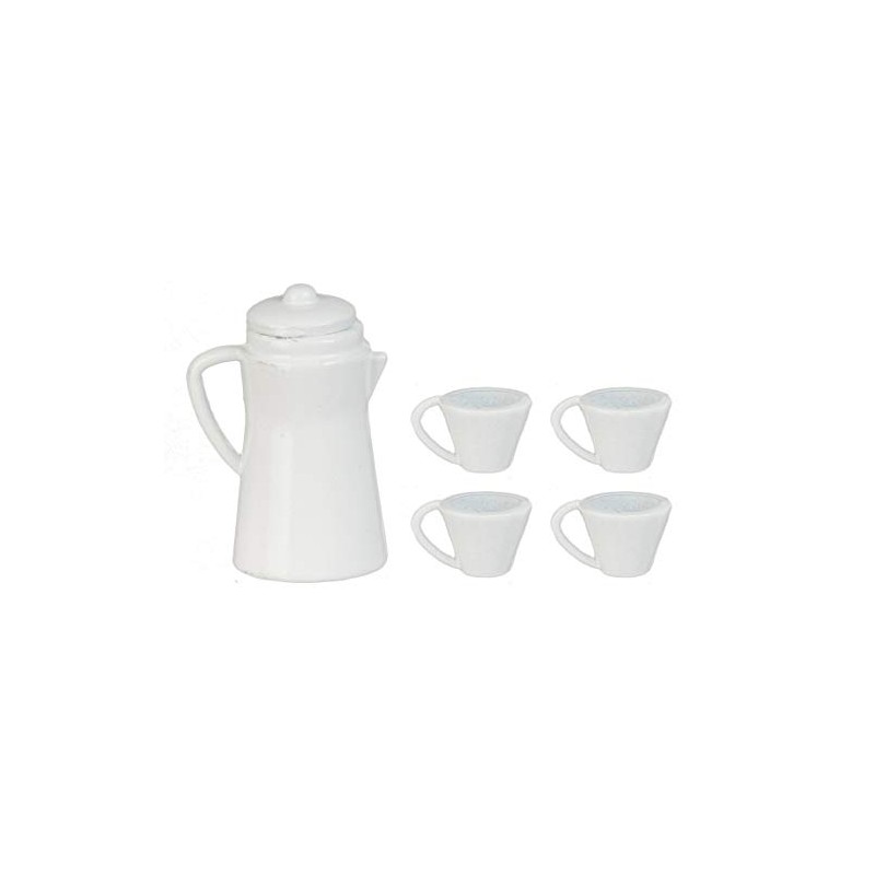 Melody Jane Dollhouse White Coffee Pot & Mugs Miniature Kitchen