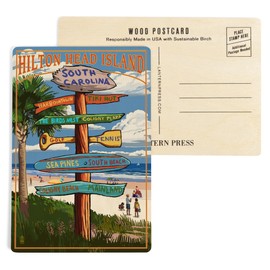 Hilton Head Island, South Carolina, Destinations Sign (4x6 Birch Wood Postcards, 2-Pack Stationary, Rustic Home Wall Decor)