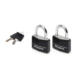 Master Lock 9140EURDBLK Pack of 2 Key Padlocks in Aluminium with Vinyl Cover, Black, 4 x 5.9 x 1.3 cm