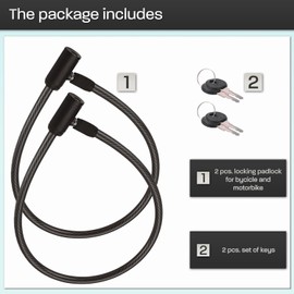 Bicycle Lock 2 Pieces Reinforced Cable 60 cm High Performance Steel with Key Lock System Advanced Security Durable and Easy to Use Effective Theft Protection (Black)