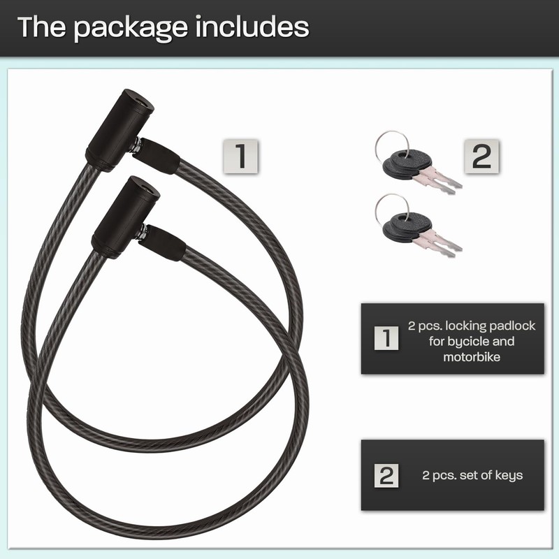 Bicycle Lock 2 Pieces Reinforced Cable 60 cm High Performance