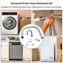Universal Drain Hose Extension Kit, Stretchable Replacement or Extension Waste Hose for Washing Machine Dishwasher or Dryer, Hose Length from 0.7m-2m, 19mm and 28mm End Fitting.
