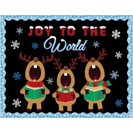 Fuyoooo 61 Pcs Christmas Bulletin Board Set Xmas Classroom Decoration with Singing Elk Snowflake Paper Cutouts Snowflake Bulletin Board Border for Christmas Party Supplies School Chalkboard Wall Decor