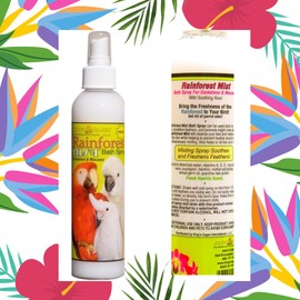 Kings Cages Rainforest Mist White 8oz Bath Spray for Cockatoos and Macaws Alcohol-Free Feather Conditioner with Vanilla Scent Made in USA