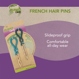 Goody Planet French Hair Pins - 2 Ct, Green & Blue, Soft & Strong Bamboo Fabric, Comfortable All-Day Wear, Pain-Free Styling Accessories for Women, Men, Boys & Girls, All Hair Types