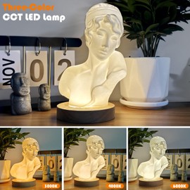 Sappho Bust Lamp, Table Lamp with Ancient Greek Love Statue, 3 Color CCT Bedroom Lamp USB Night Light Gift for Women, Small Lamps for Bookcase, Shelf, Kids (Sappho-3 Color Temperature Lamp)