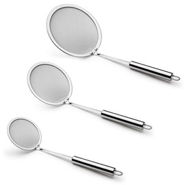 Fine Mesh Fat Skimmer Spoon, Hot Pot Fat Separator Strainer Skimmer with Long Handle, Stainless Steel Gravy Separator Oil Strainer for Cooking Frying Skimming Grease, Gravy and Foam (3 Pack)