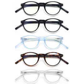 EYEURL 5-Pack Small Round Reading Glasses for Women Men Blue Light Blocking Eyeglasses Round Computer Glasses With Spring Hinges TR90 Lightweight Readers for Women,1.5