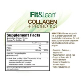 Colágeno + Probióticos Fit & Lean Sin Sabor, Polvo Nutricional 358.2g