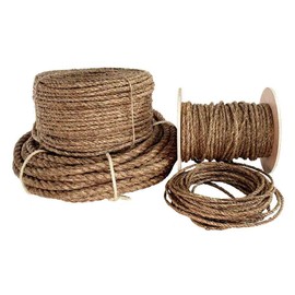Rope and Cord Three Strand Twisted Natural Manila Hemp Rope - 1/4 in. x 50 Feet