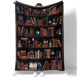 Bestraily Vintage Bookshelf Throw Blanket Reading Book Blanket for Book Lovers Lightweight Warm Cozy Fuzzy Plush Flannel Blanket Library Bookcase Throw Blanket for Bed Chair Couch 50" X 60"