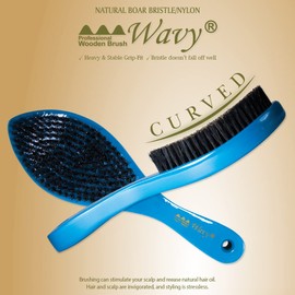 Beauty Town 50/50 Boar & Nylon Medium Bristle Texture Wave Brush – Curved Hairbrush for Styling & Waves -Suitable for Men Women Teens and ALL HAIR TEXTURES (9.25"x2.75" inches) (Miami Blue)