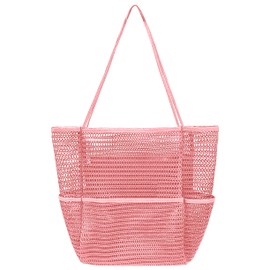 lifwimner Mesh Beach Bag Women's Large Summer Beach Bag Family Foldable Lightweight Swimming Bag with Inner Compartment with Zip for Holiday Travel Pool Swimming, pink