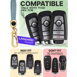 Lucrum Compatible with Ford Key Fob Cover & Leather Keychain, 5 Buttons Keyfob Case for F150 F250 F350 F450 Edge Explorer Fusion Mustang Ranger (2018-2025) - Black and Gold