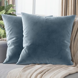 NEATERIZE Premium Velvet Pillow Covers 22x22 Dusty Blue - Washable Decorative Fabric Throw Pillow Covers for Couch or Bed - Set of 2