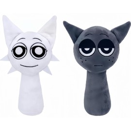 WMP® Sprunki Plush, Sprunki Game Plush Toys, 2PCS Plush Toys, Horror Games Plushies Toy for Fans, Soft Stuffed Animal Pillow Figure Doll Christmas Birthday Gifts for Adult Kids (9" White+Gray)