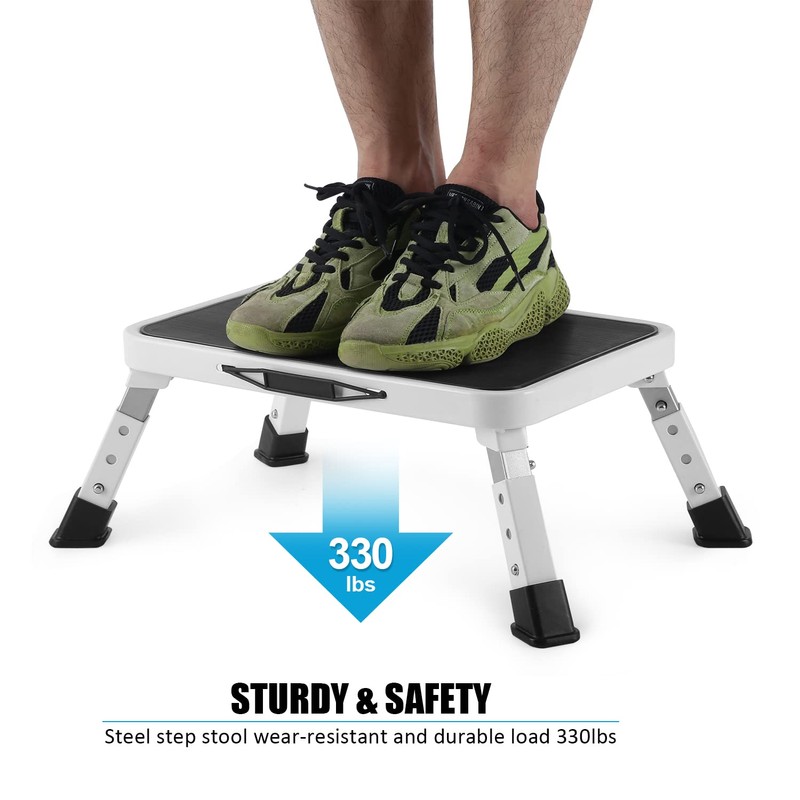 Jocauto Folding Step Stool, Height-Adjustable Step Stool with Non-Slip Platform,