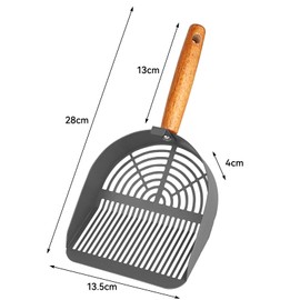 Fhintory Cat Scoop, Stainless Steel, Cat Litter Tray Scoop, Metal Cat Litter Scoop, Scoop for Cat Litter Tray, Various Hole Spacings, Cat Scoop with Wooden Handle, Litter Box Scoop (Grey)