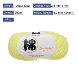 Rebower Cotton Yarn,100% Cotton Soft Knitting Yarn [for Hand DIY Bag Cushion Crocheting Knitting Projects Home Decor], -4 Skeins/4×218yards/4×4.54oz/Yellow