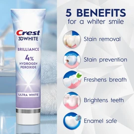 Crest 3D White Brilliance Pro Ultra White Teeth Whitening Toothpaste, 3.8 oz, Anticavity Fluoride Toothpaste, 4% Hydrogen Peroxide, Active Whitening Protection