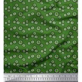 Soimoi Green Rayon Crepe Fabric Watch,Skipping Rope & Boxing Gloves Sports Printed Fabric 1 metre 46 Inch Wide
