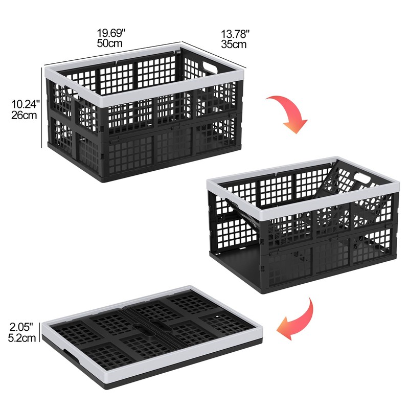 2-Pack 42L Plastic Folding Storage Crate, Collapsible Basket Crate