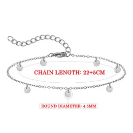 RWQIAN Women's Anklet Adjustable I Adjustable Anklet I Stainless Steel Anklet I Waterproof Anklet I Anklet with Coin I Chain Length 20 cm + 4 cm, Stainless Steel