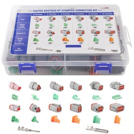 YMYP 188Pcs 12 Sets Deutsch DT Connector Kit，2/3/4/6/8/12 Pin DT Connectors with Open Barrel Crimping Tool Size 16 Stamped Contacts, IP68 Waterproof Automotive Boats Connectors