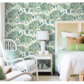 GloryTik Green Peel and Stick Wallpaper Ginkgo Leaves Floral Contact Paper Removable Self-Adhesive Wallpaper Modern Green and White Wallpaper for Room Wall Decoration16.14 x393.7