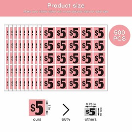 DUGUTUL 500pcs Square $5 Price Stickers | 1x1 Inch Large Bright Price Tags Labels | Premium Quality for Garage Sales, Yard Sales & Flea Markets | Strong Adhesive, Waterproof & Sunproof