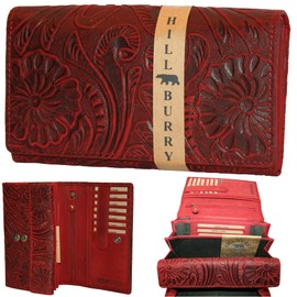 RFID XXL Wallet Leather Women Ladies Long Purse Purse Women Design (Collection, Red, Flowers), red, classic wallet