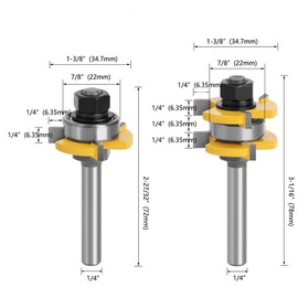 Bestgle 1/4" Shank Tongue and Groove Router Bit Set, 3 Teeth T-Shape Woodworking Milling Cutter Tool (Up to 3/4 Stock, 1/4" Depth, 1-3/8 Cutting Dia.)
