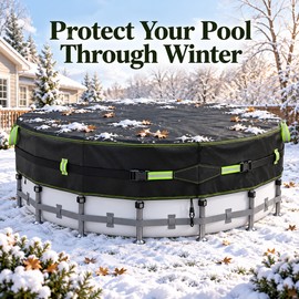 18FT Round 500D Winter Above Ground Pool Cover with Windproof Gel-Coated Straps and Drawstrings