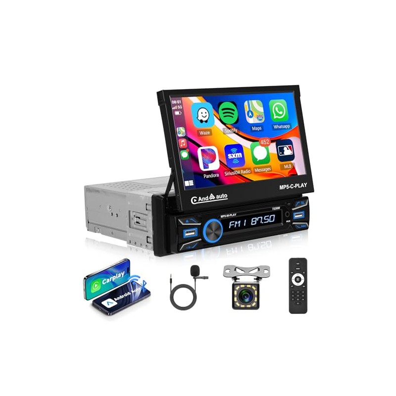 Hodozzy Single Din Flip Out Car Stereo Wireless Carplay Android